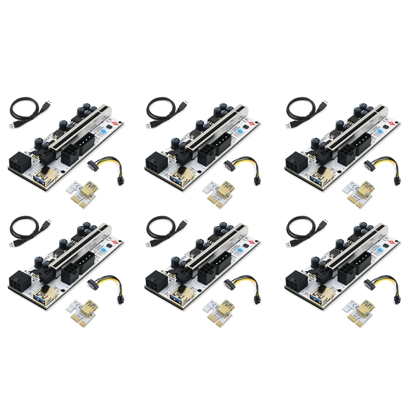 

6 Pcs VER 010-X PCIE Riser 1X to 16X Graphic Extension with Flash LED for Bitcoin GPU Mining Powered Riser Adapter Card