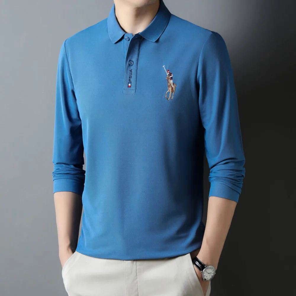 

2023 New Men's Long-sleeved Cotton Polo Shirt Fashion Embroidery Casual Bottom Pullover Shirts Tops Ropa Para Hombre