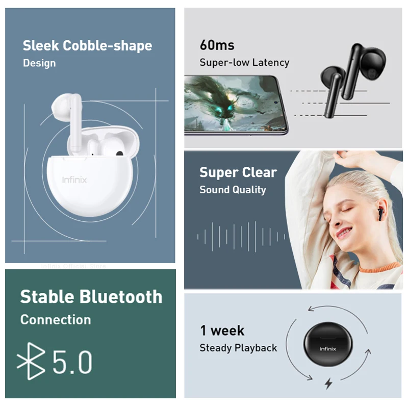 Беспроводные Bluetooth-наушники Infinix XE20 TWS 60 мс сверхнизкая задержка двойной микрофон
