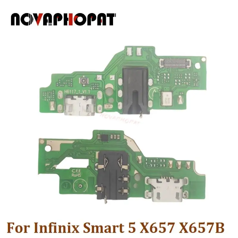 

Novaphopat For Infinix Smart 5 X657 X657B USB Dock Charger Port Plug Headphone Audio Jack Microphone Flex Cable Charging Board