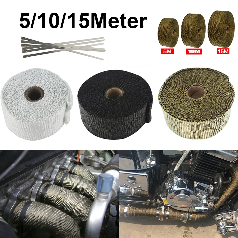 

Exhaust Thermal Exhaust Tape Header Heat Wrap Resistant Downpipe 15M For Motorcycle Car Accessories Winter Insulation With Ties