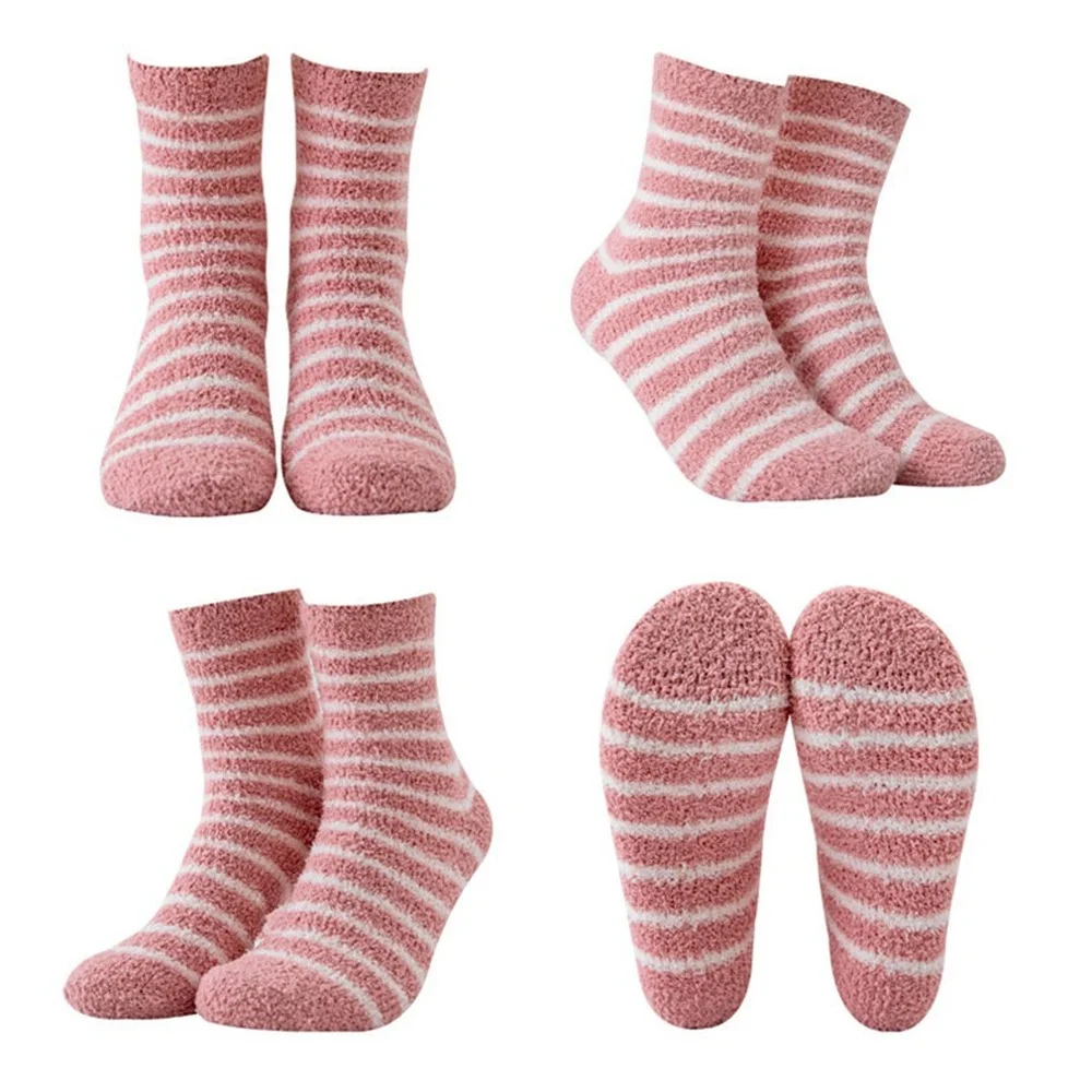 5 Pairs High Quality Coral Fleece Floor Socks Women Pink Series Striped Dots Thickened Warm Sleeping Socks Dropshipping