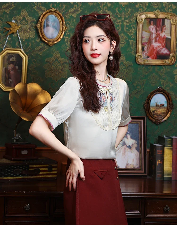 Женские блузки с вышивкой в китайском стиле летняя свободная одежда коротким