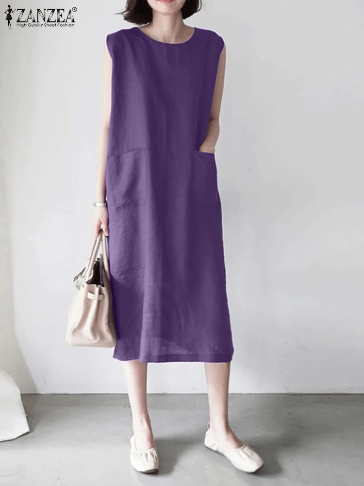 

Женское летнее однотонное платье без рукавов, из хлопка