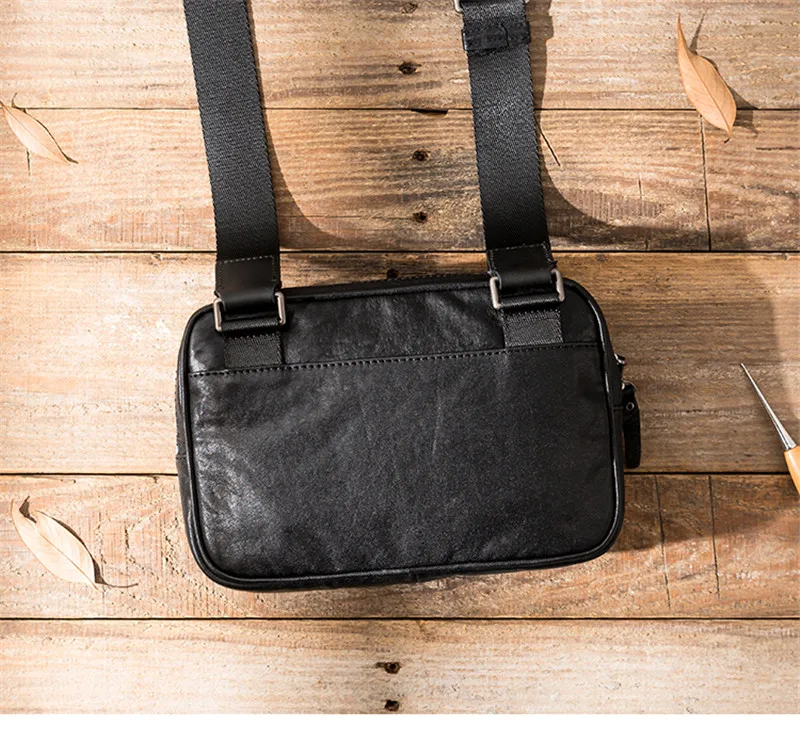 Simple fashion designer natural first layer cowhide men's black shoulder bag outdoor daily work soft cowhide light crossbody bag