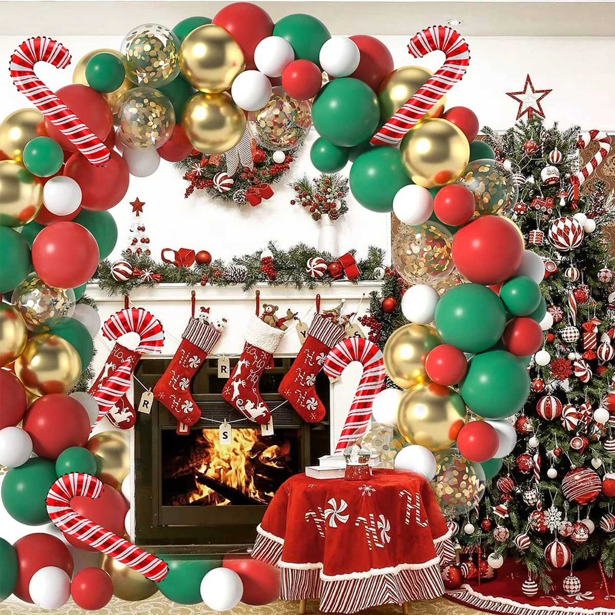 

Christmas Balloon Arch Green Gold Red Box Candy Balloons Garland Cone Explosion Star Foil Balloons New Year Christma Party Decor