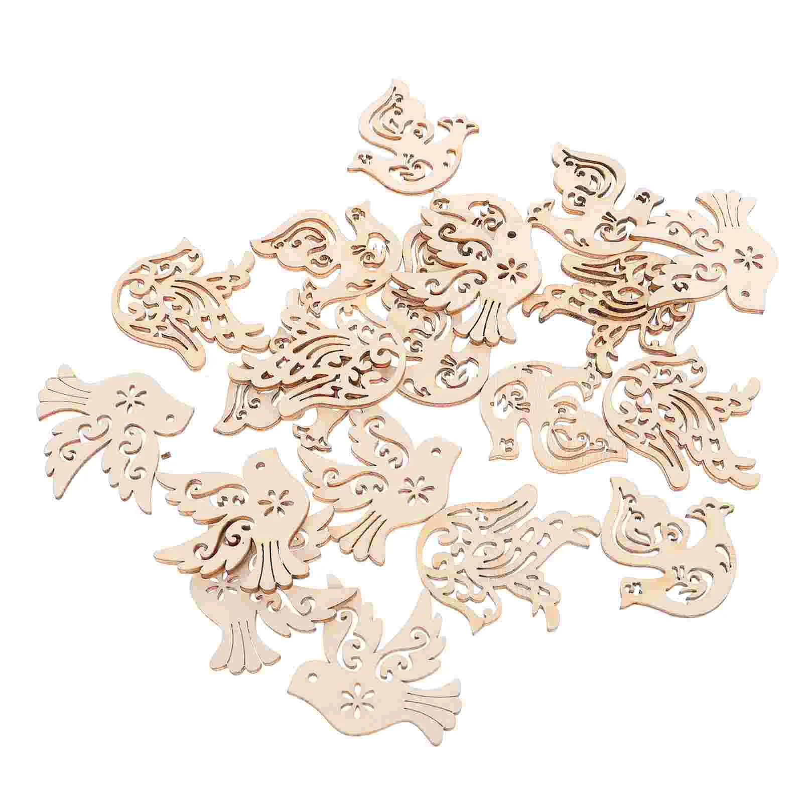 

50 Pcs Wooden Animals Peace Dove Accessories Hollow Pigeon Chips Bird Embellishments Christmas Unfinished Slices Pendant