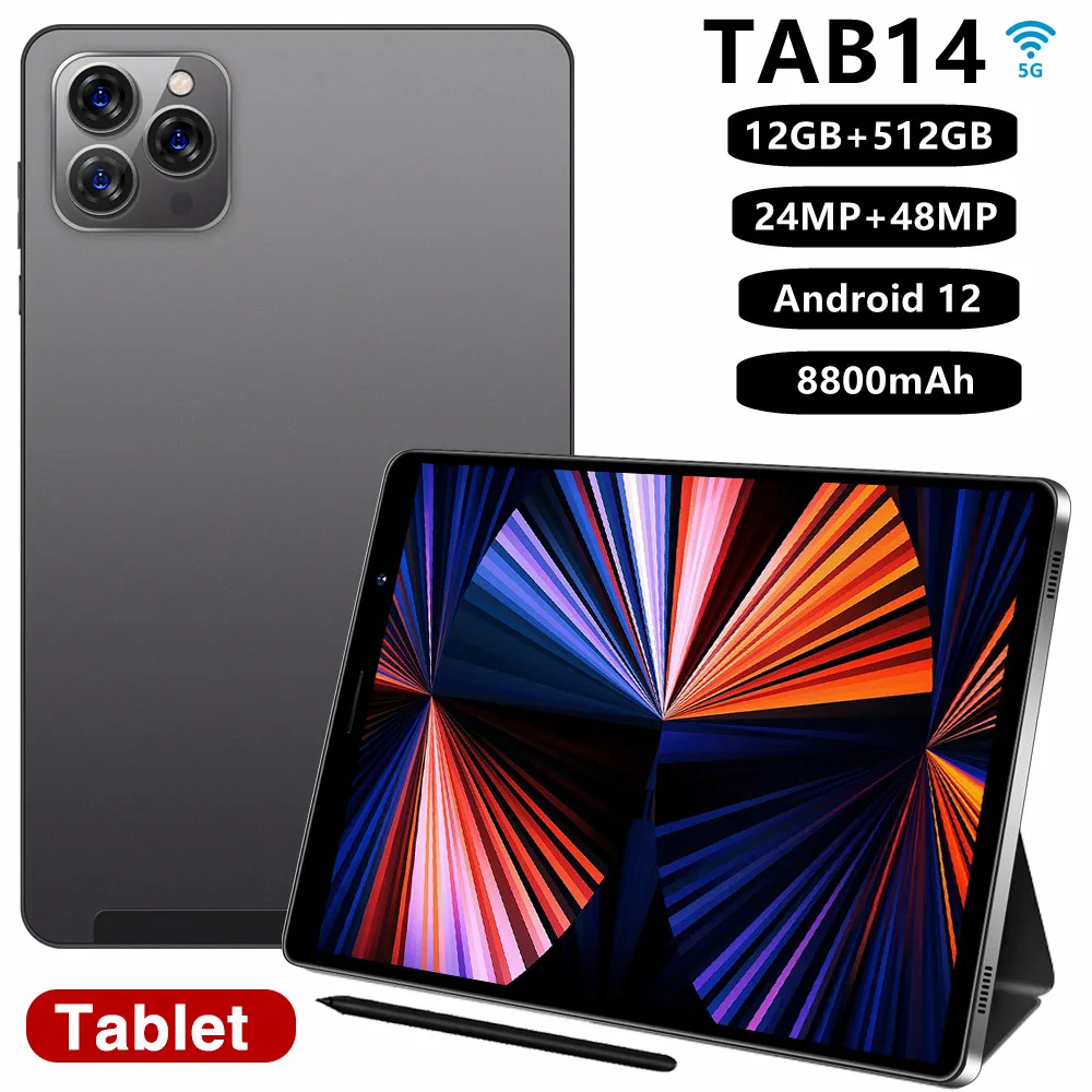 

Gobal Version New Tab14 Tablet Pc 8 Inch Android 12 Bluetooth 12GB 512GB Deca Core Google Play WPS 5G/4G WIFI Hot Sales Laptop