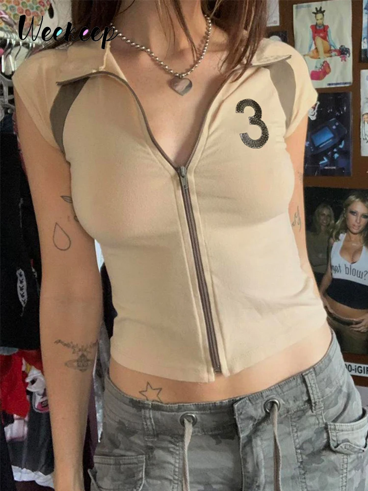 Женский короткий топ на молнии с коротким рукавом в стиле Харадзюку | Женская