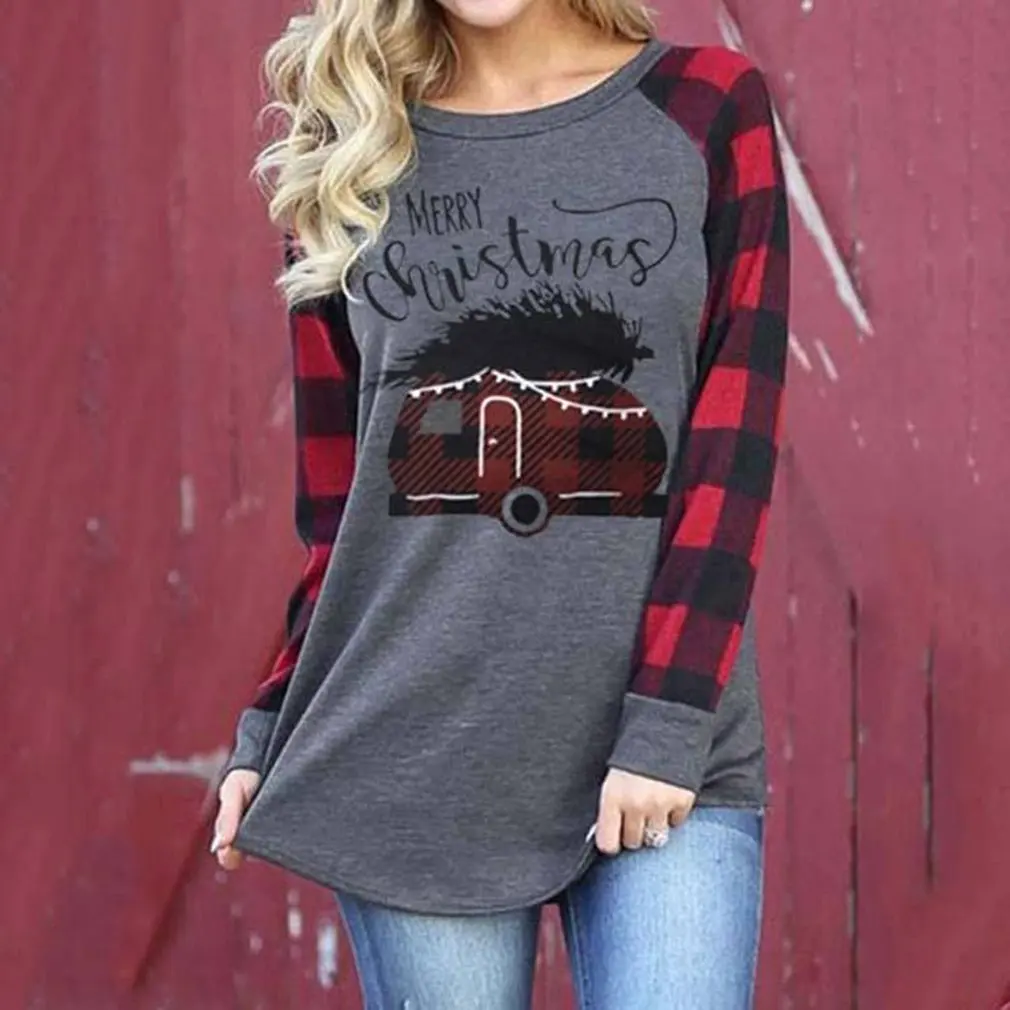 Женская футболка с длинным рукавом круглым вырезом и |