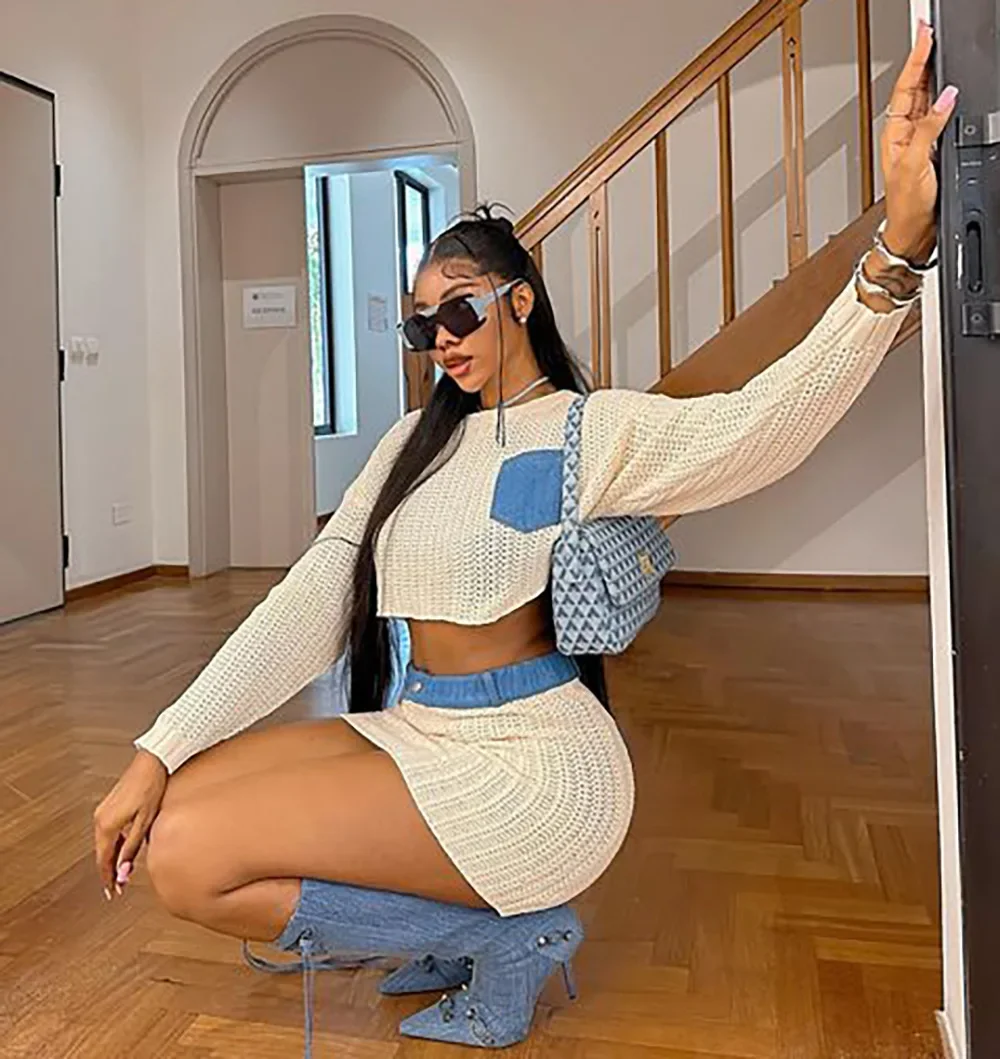 Женское весеннее новое модное сексуальное платье Spice комплект с круглым вырезом