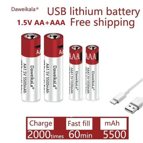 Литий-ионная аккумуляторная батарея AAA USB 1 5 В AA 5500 мАч/литий-ионная Часы для