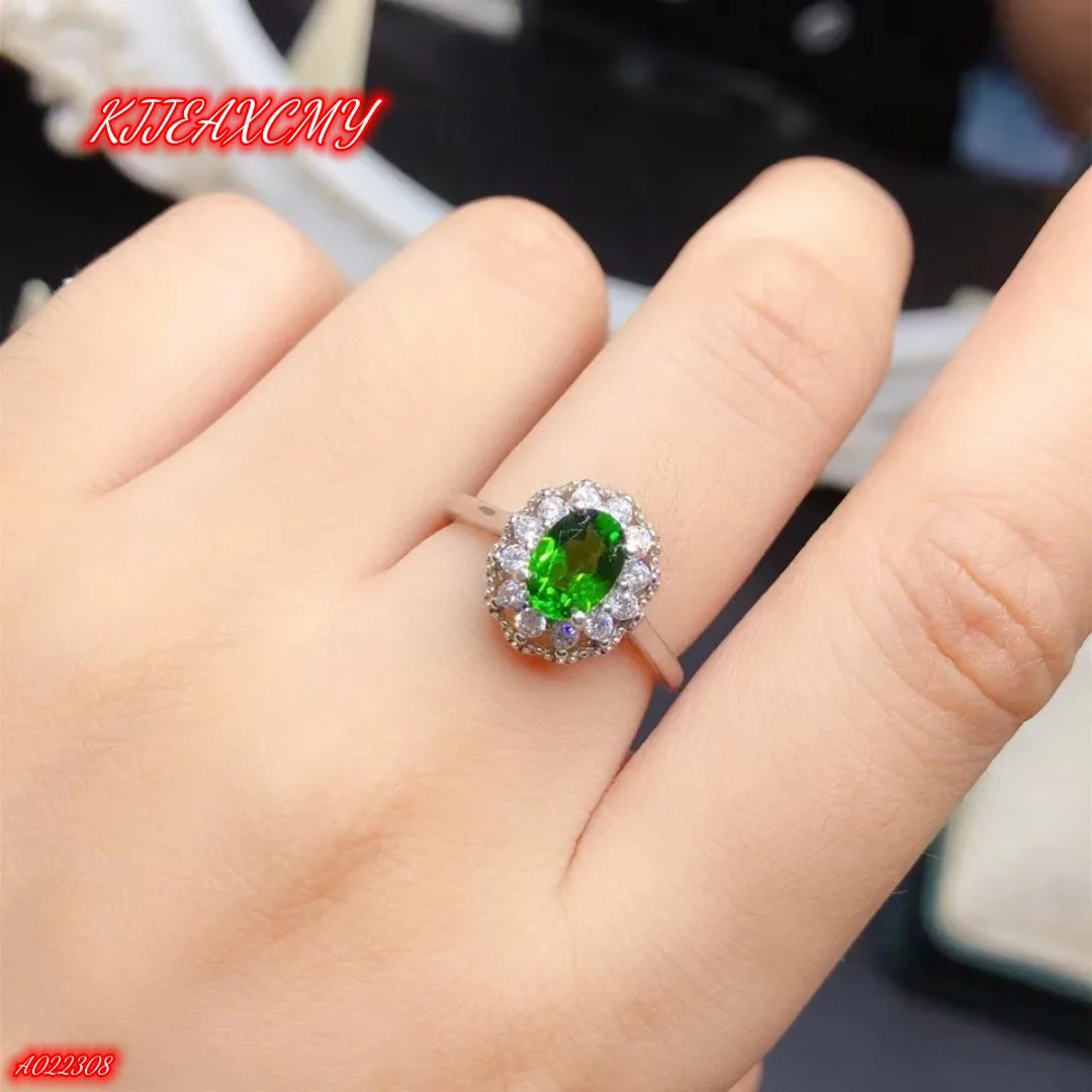 

KJJEAXCMY Brand Boutique Jewelry 925 Sterling Silver Inlaid with Natural Diopside Women's Luxury Ring Girls' Ancient Craftsmansh