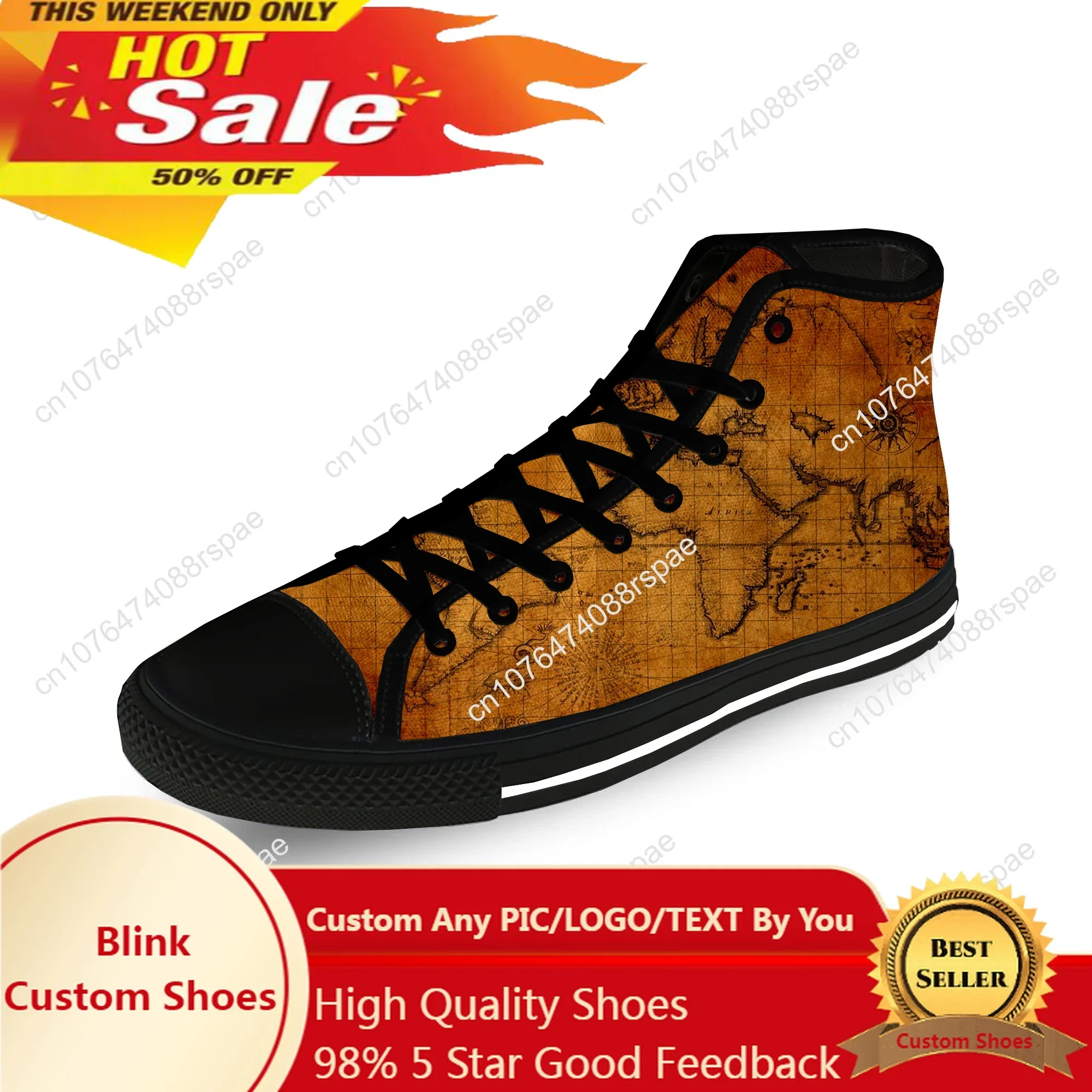 Кроссовки мужские/женские холщовые с 3D-принтом карты мира