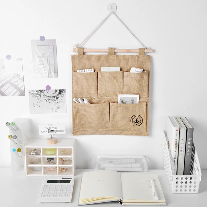 

3/5 карманов, настенная подвесная сумка для хранения, органайзер из хлопка и льна для дверей, настенные сумки, органайзер, сумки для сортировк...