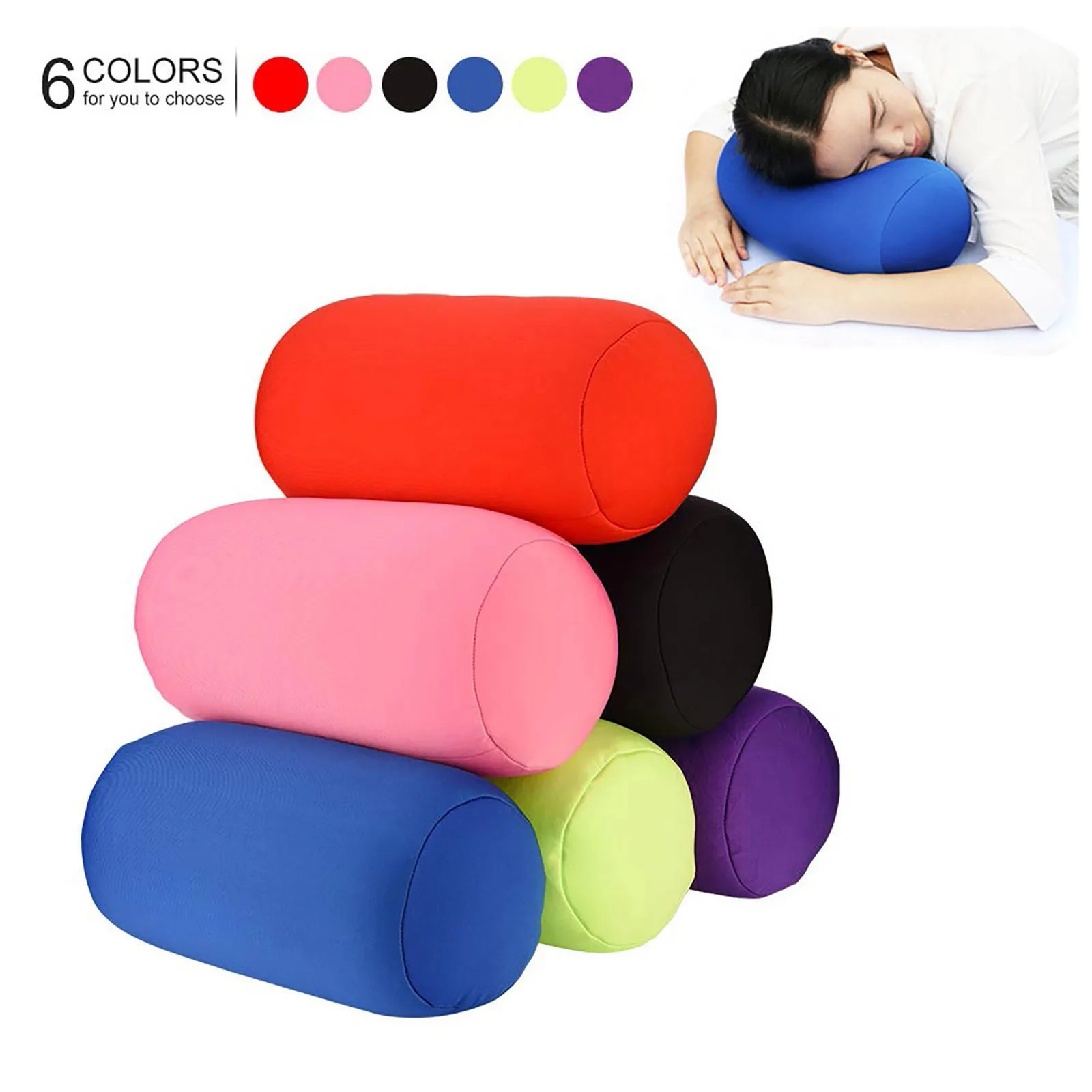 

Roll Pillow Home Seat Head Rest Neck Support Travel Micro Mini Microbead Cushion Pure Color Cylindrical Office Sleeping Pillows