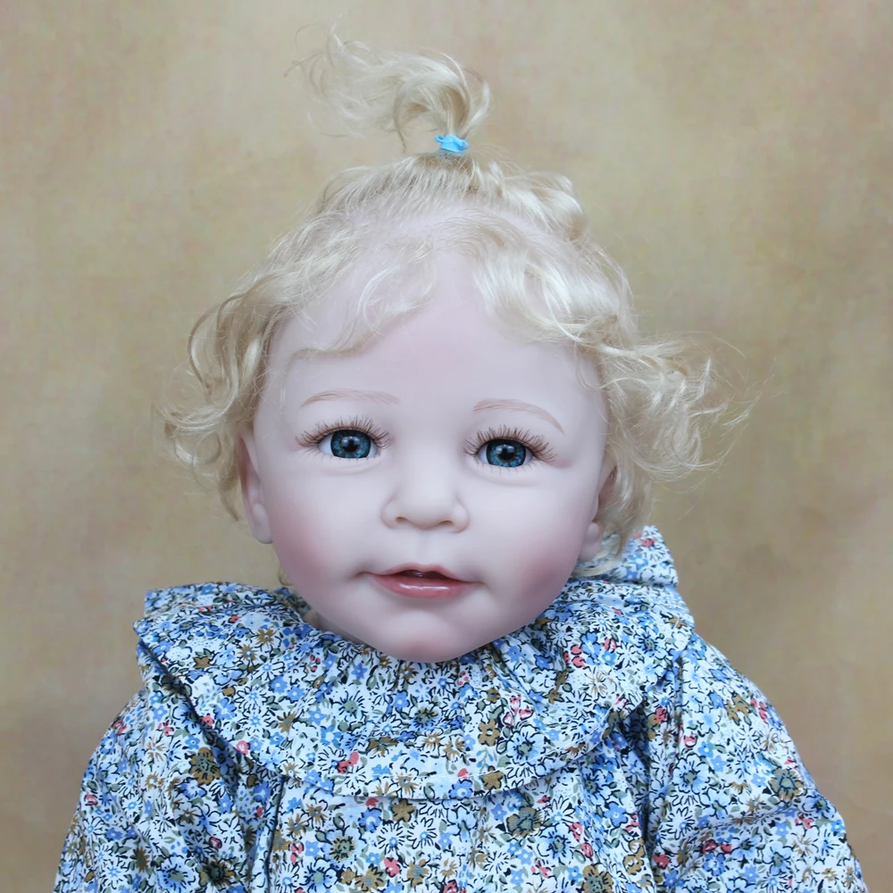 

55 CM Soft Silicone Reborn Baby Rooted Blonde Hair Girl Doll Toy Lifelike Cloth Body Realistic 22 Inch Princess Toddler Bebe