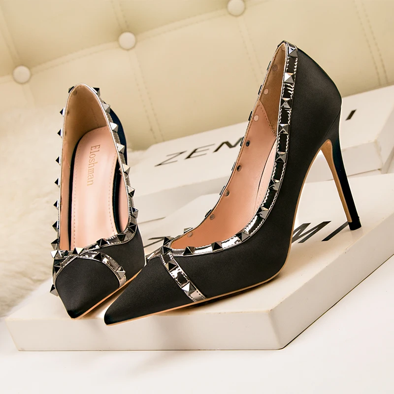 Pompen Dunne Hakken Schoenen Свадебная вечеринка vrouwen Dames Mode  Klinknagel Satijn дамская шляпа для подростков - купить по выгодной цене |  AliExpress