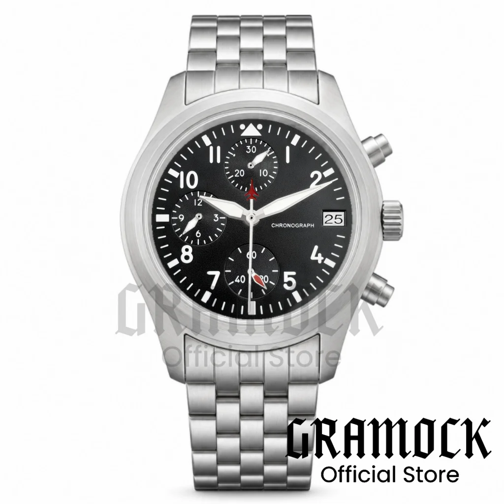 Фото Белые спортивные наручные часы Pilot Dial VK67, 38 мм, кварцевый хронограф, сапфировое стекло, водонепроницаемость 100 м, браслет из нержавеющей стали №3
