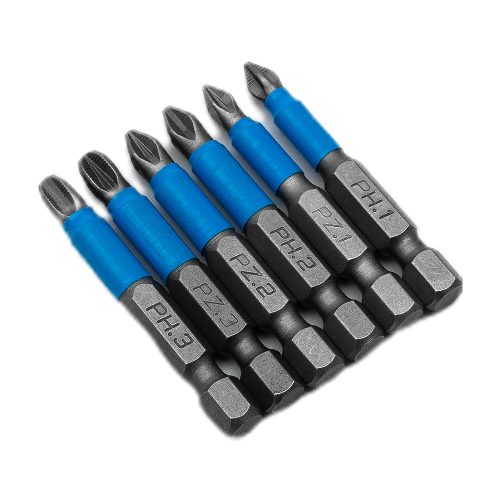 

6 PCS Set Hex Shanked-Phillips Bits 50mm Length Anti Slip Screwdriver Bit Magnetic Single Head PH1 PZ1 PH2 PZ2 PH3 PZ3 Hand Tool