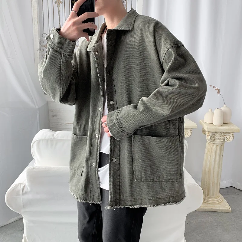 

Loose solid color functional work coat Men's trend student retro bf jacket top