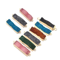 natural stone crystal gem pendants rectangle connector charms for diy accessory for making necklace jewelry double hole pendants