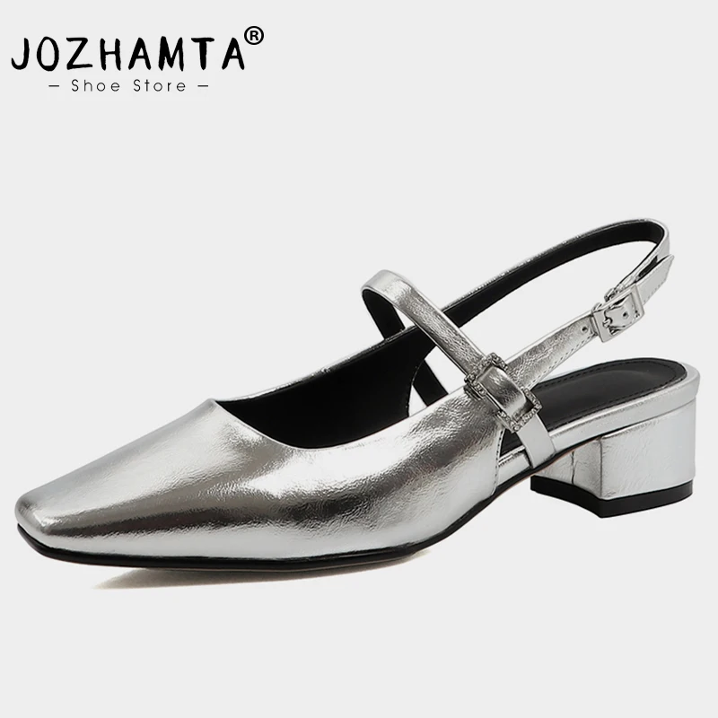 

JOZHAMTA Size 34-39 Sandals For Women 2023 Summer High Heels For Ladies Shoes Luxury Real Leather Slingback Sandalias Crystal