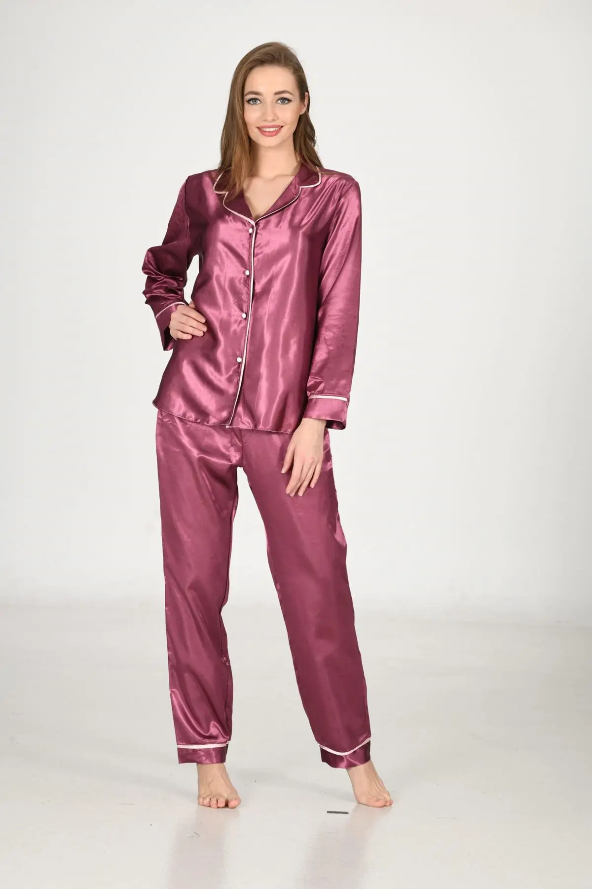 

Satin Pajamas Suit women's home clothing long sleeve plus size casual cut elegant two pieces set