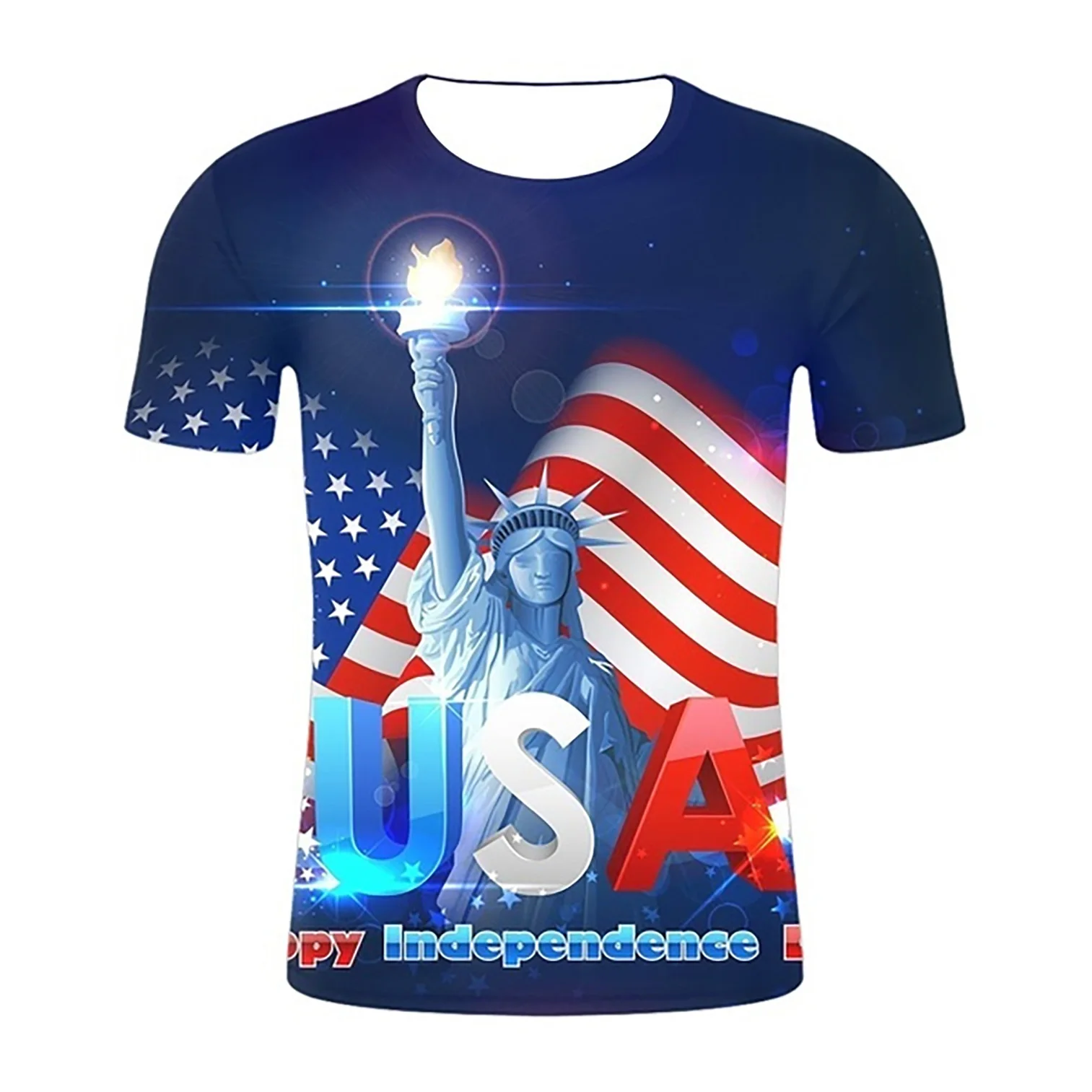 

Newest American Independence Day Special Statue of Liberty 3D Fashion Short-sleeved T-shirt for Men/Women Summer Leisure T-shirt