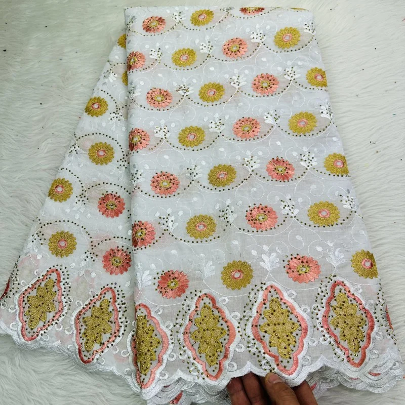 

5 yard Swiss lace fabric latest heavy beaded Embroidery African 100% cotton fabrics Swiss voile lace popular Dubai style HL08301