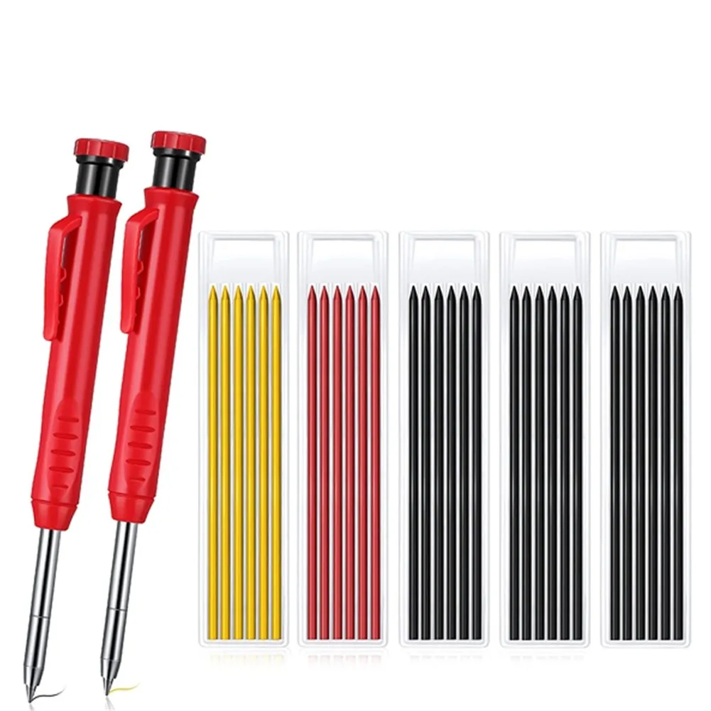 

2pcs Solid Carpenter Pencil For Construction With 30 Refill Leads Built-in EnY7 Black+red+yellow Workshop Equipment Hand Tools