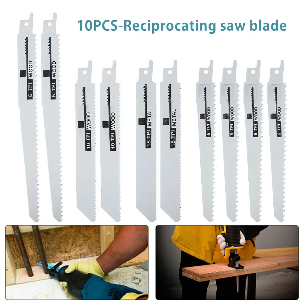 

10Pcs Reciprocating Jig Saw Blade Set HCS High Carbon Steel Assorted Blades Fast Cut Down Jig Saw Knife Jig Saw