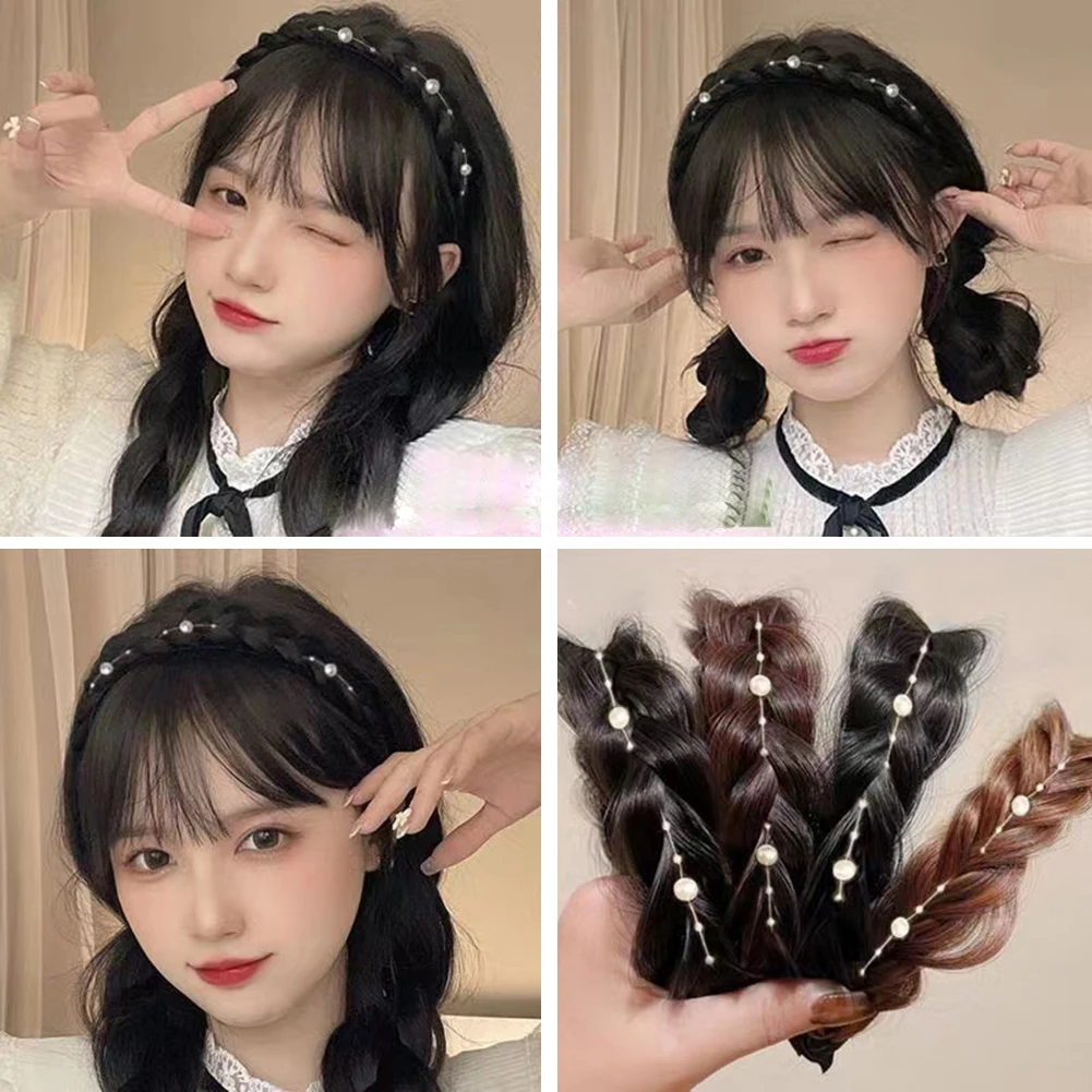 

Black Twist Braid Hair Bands for Women Toothed Non-slip Designer Headbands Fashion Pearl Braids HeadBand Girls Headwear