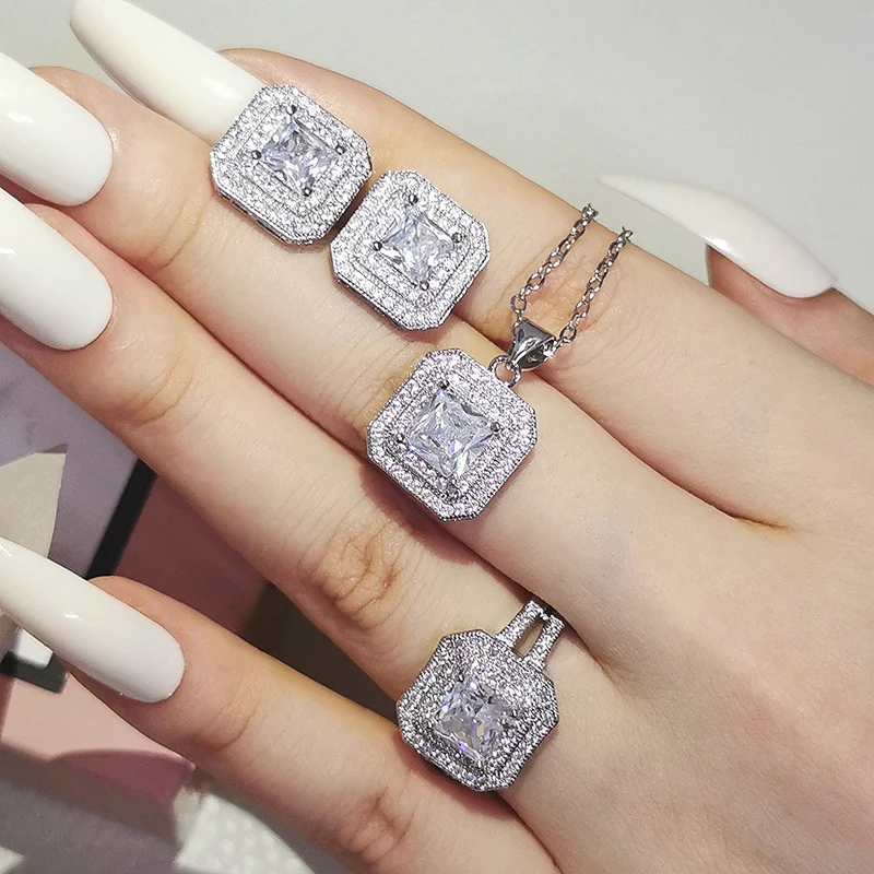

3pcs Pack New Fashion Three Gift Silver Color Bride Engagement Wedding Bridal Jewelry Sets for Brides X503+E668+R786
