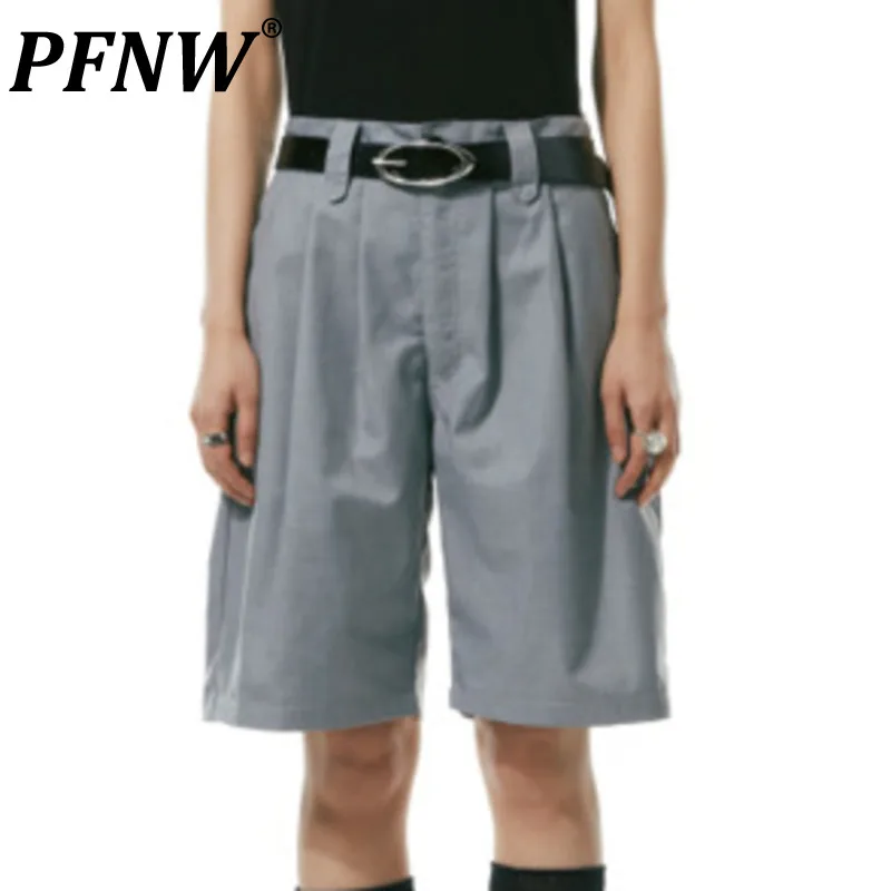 

PFNW Summer Men's Original Design Pleated Suit Shorts Fashion Streetwear Handsome Sweatpants Tide Solid Color Trousers 12A9698