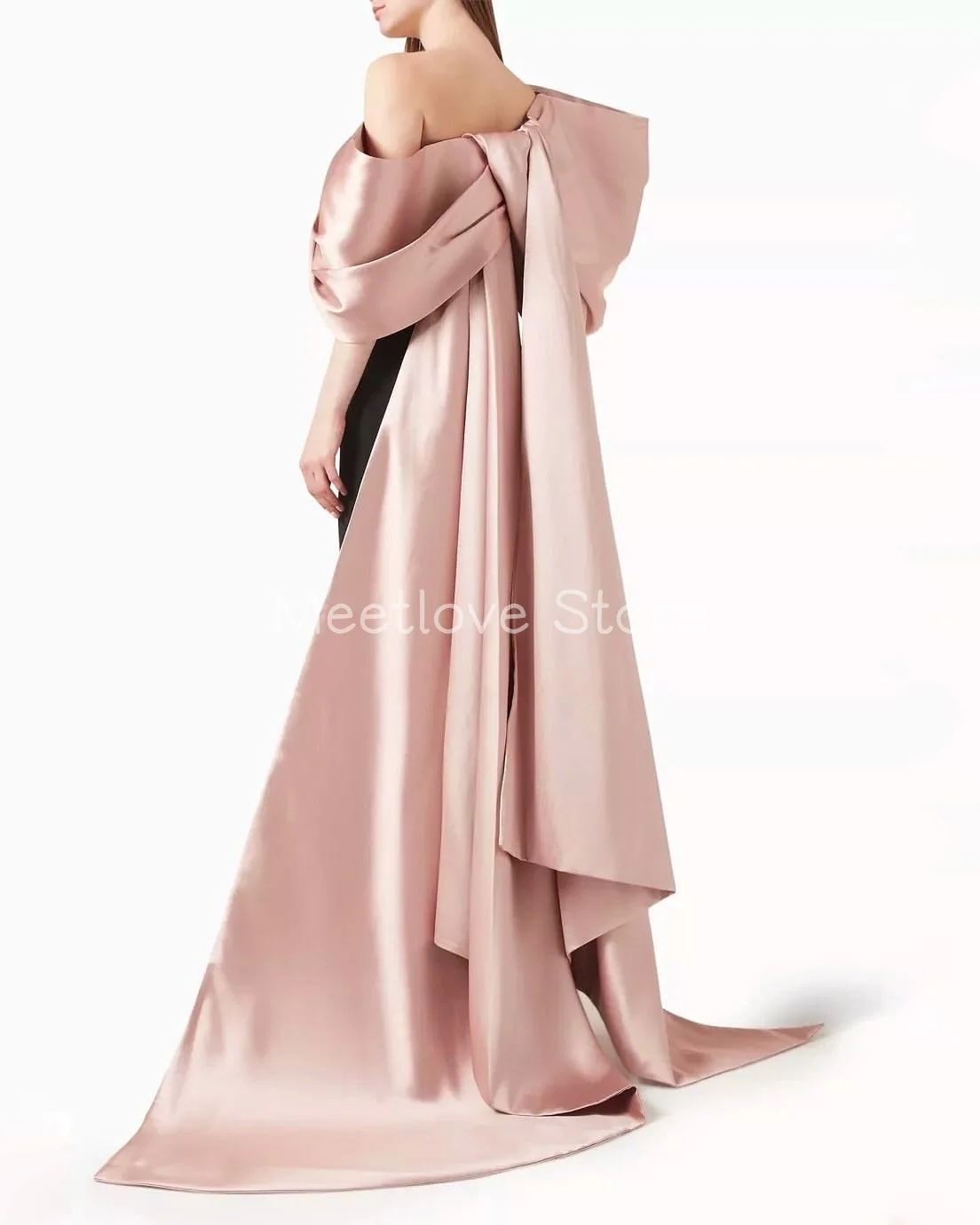 Фото Meetlove Customized Off-the-shoulder Ankle Length Simple Prom Dresses Sheath Sweep Train Satin For Women 2025 №1