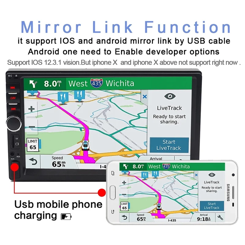 Автомагнитола 2 Din с сенсорным экраном 7 дюймов стереоприемником Bluetooth FM MP5 SD