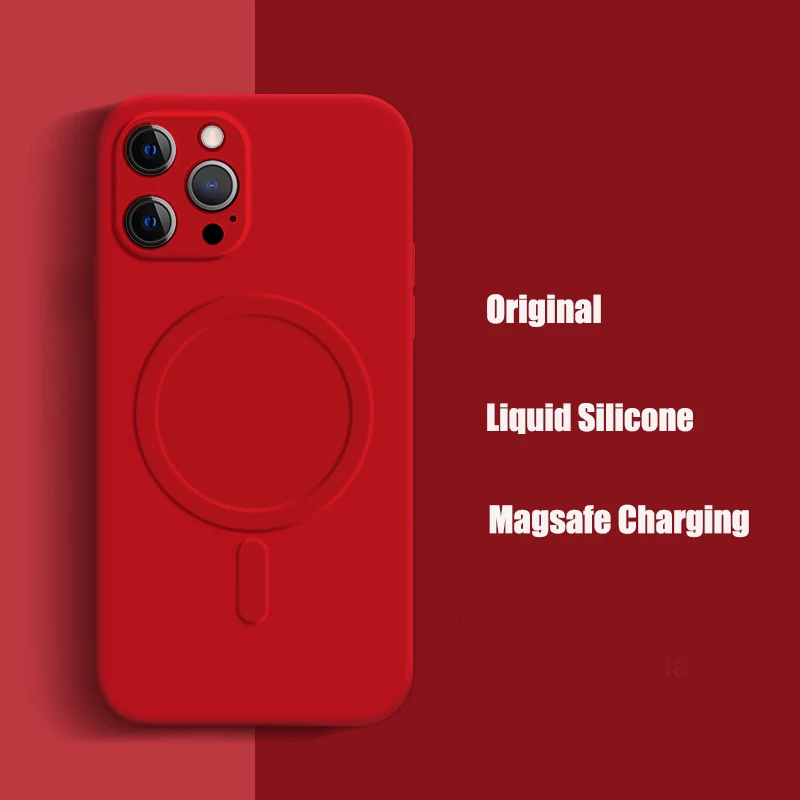 

For iPhone 12 Magsafing Case Square Liquid Silicone Cover for iPhone 11 Pro Max 13 Mini X Xs Xr 7 8 Plus Wireless Charging Coque