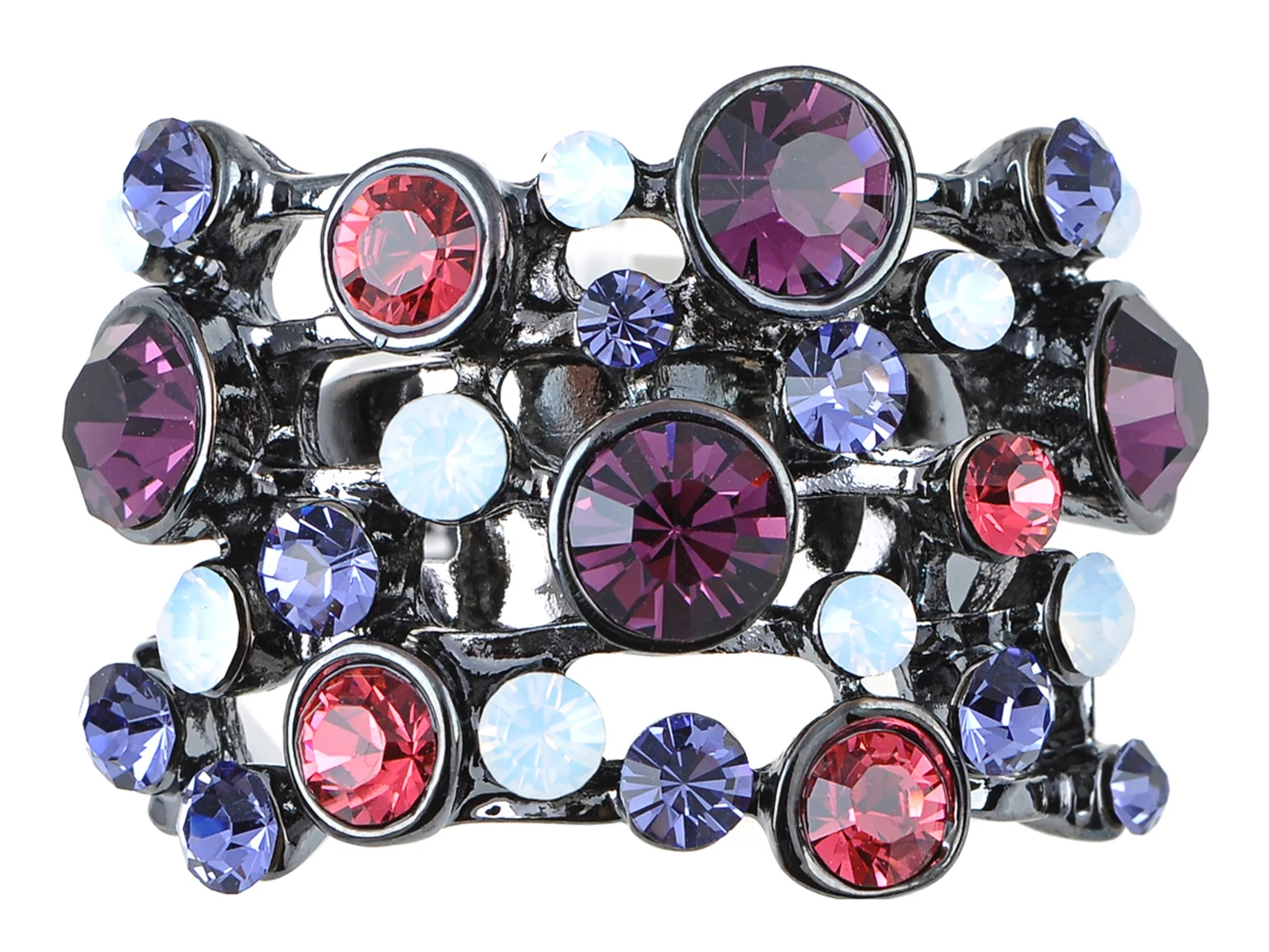 

Chunky Gunmetal Multicolor Purple Rhinestones Cluster Rhinestone Fashion Stacking Ring