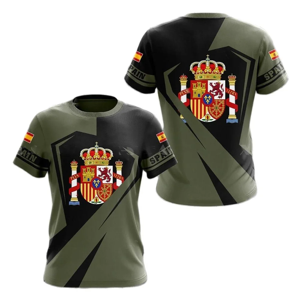 

Summer Men T-shirt Coat of Arms of Spain Print Top Casual Sweatshirt Round Neck Short Sleeve Oversized Hip Hop Harajuku Pullover