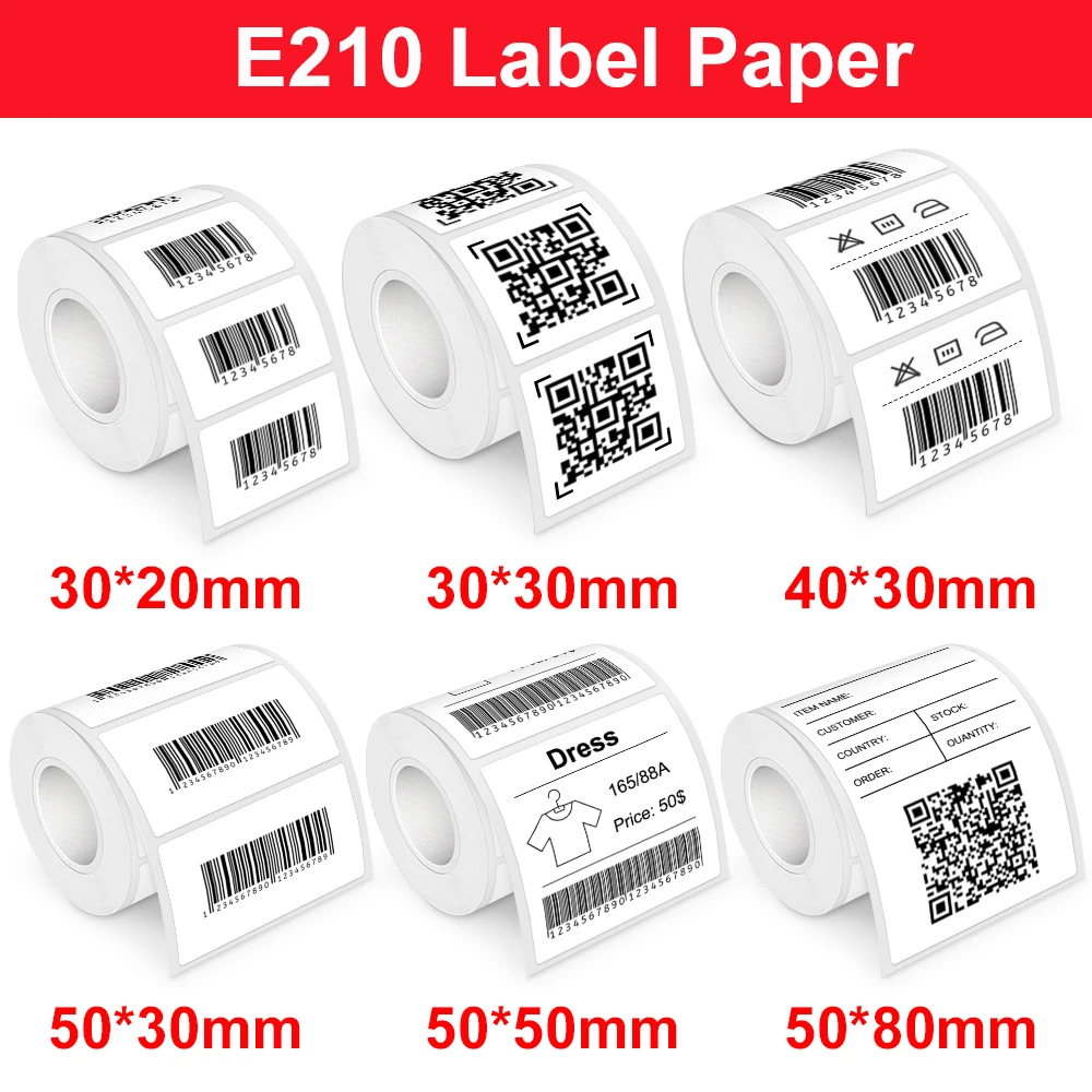 

Multisize E210 Label Paper Suit for E210 Thermal Label Printer Phomemo M110 Label Maker E210 Self-adhseive Label Printer Sticker