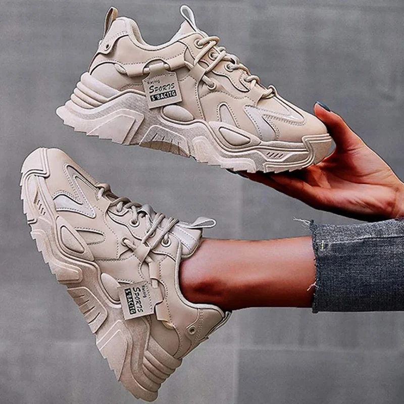 Women Platform Increase High Sneakers Outdoor Breathable Mesh Leisure Non-slip Spring Autumn New Woman Shoes Lace-up Shoes