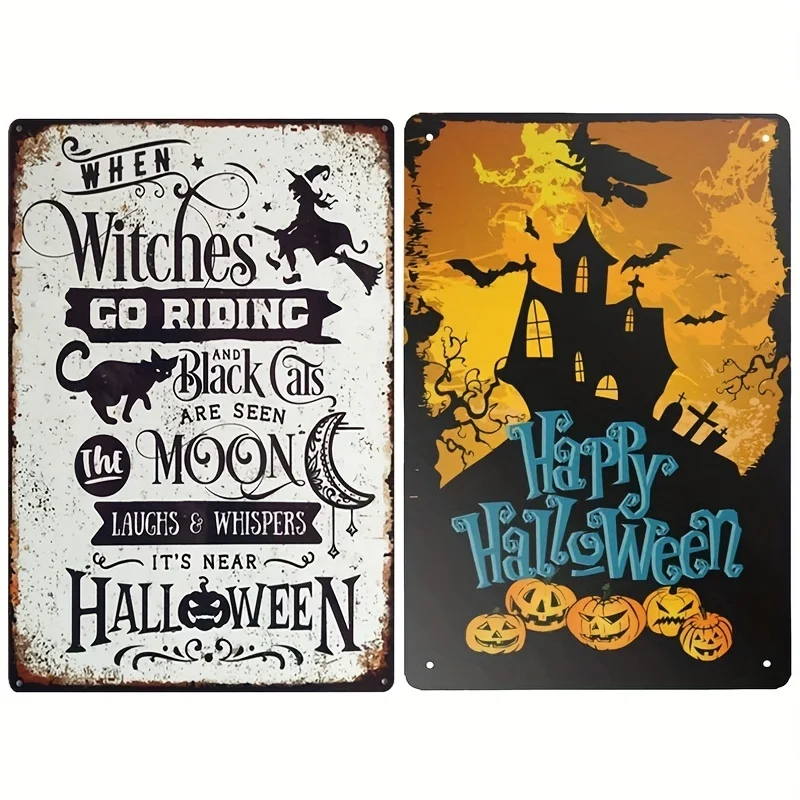 

1pc Vintage Metal Tin Logo, for Halloween Home Bar Wall Decoration Vintage Style 12x8inch Room Decoration Rectangle Neon Sign