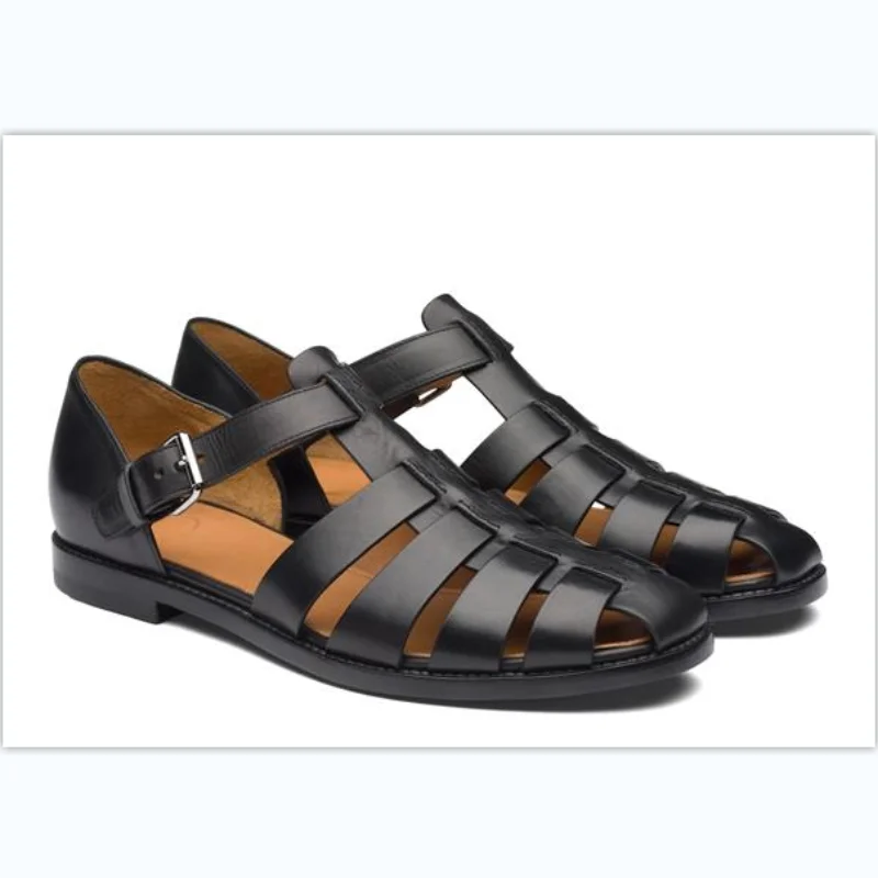 

2022 Sandals Men Shoes PU Solid Color Classic Casual Vacation Thin Strap Combination Bag Heel Buckle Fashion Sandals KP809