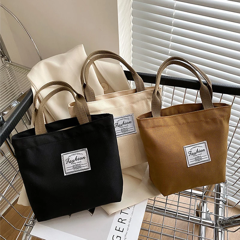 

Small Canvas Bags for Women Simple Female Girls Zipper Shopper 2022 Designer Handbag Casual Tote Beach Eco Bag Purse