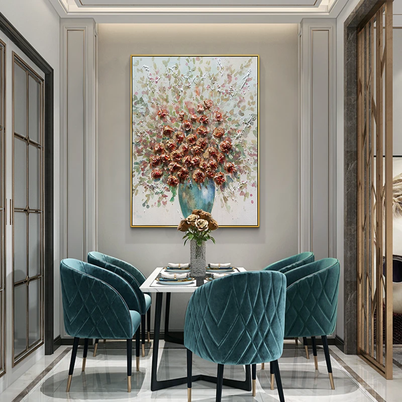 Толстая Текстура масляная живопись цветок на холсте Ручная работа настенное искусство розы подвесные картины для гостиной украшение 3d Ручная роспись