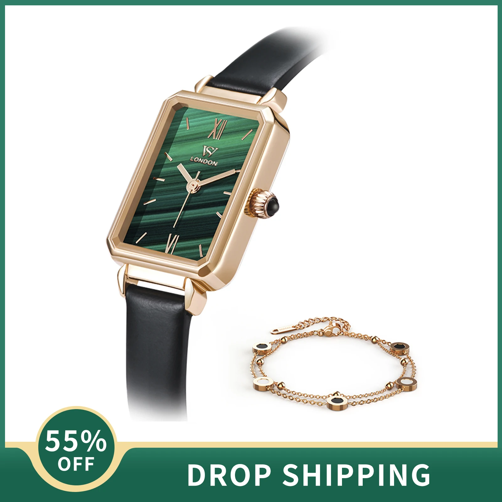 

WS Luxury Women Watches Fashion Reloj Bracelet Ladies Square Dial Quartz Wristwatch Malachite Textured Watch with Leather Band