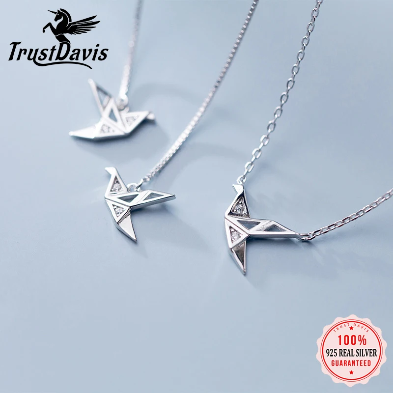 

TrustDavis 100% 925 Sterling Silver Animal Papercranes Women Jewelry Set Necklace Earrings Jewelry Sets Sterling Silver Jewelry