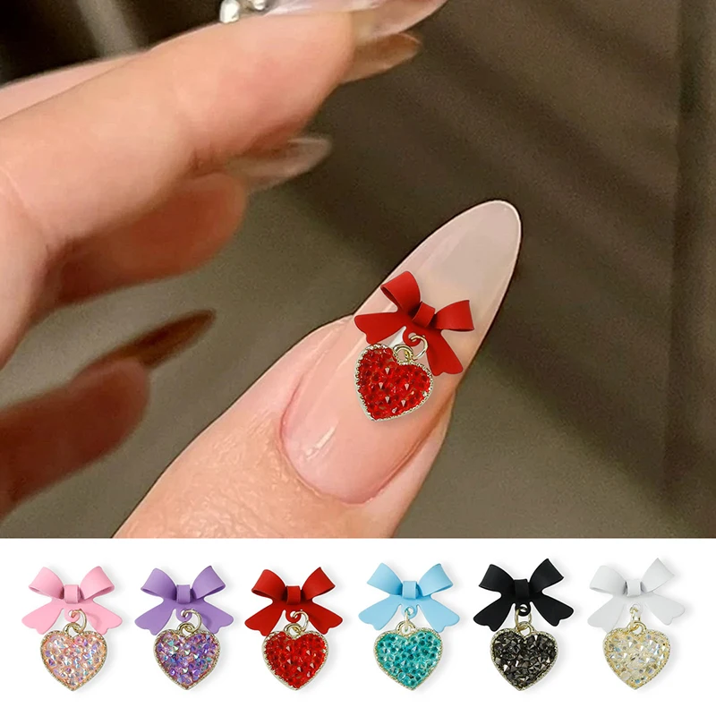 2 шт. красочные сверла для ногтей полный бриллиант сердце кулон бант украшения DIY