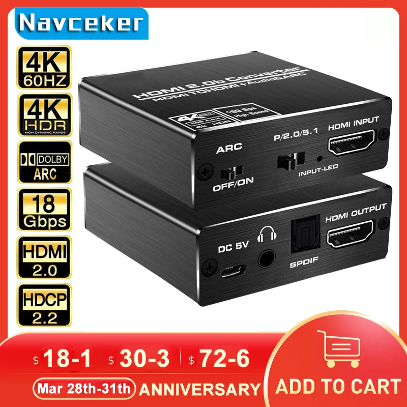 2022 best hdmi 2 0 audio extractor support 4k 60hz yuv 444 hdr hdmi audio converter adapter 4k hdmi to optical toslink spdif free global shipping